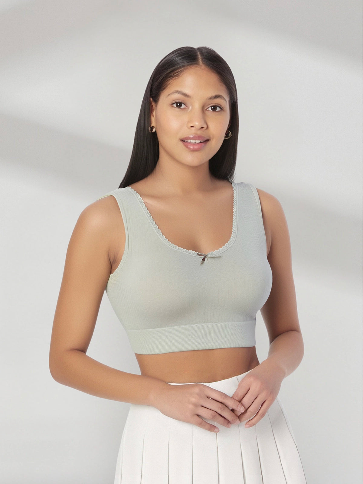 AmplifyLuxe Lace-Trimmed Seamless Bralette