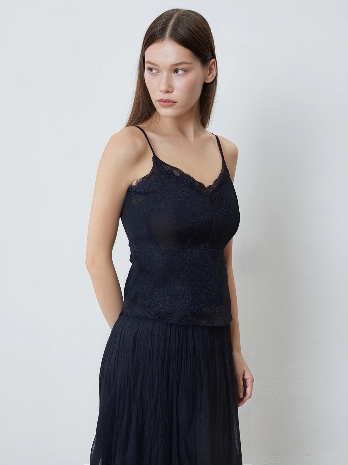 Zenith Silk Lace-Trimmed V-Neck Camisole